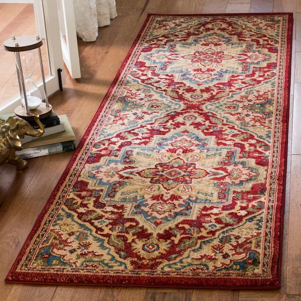 Kashan 3 ft. x 10 ft. Red/Beige Border Runner Rug