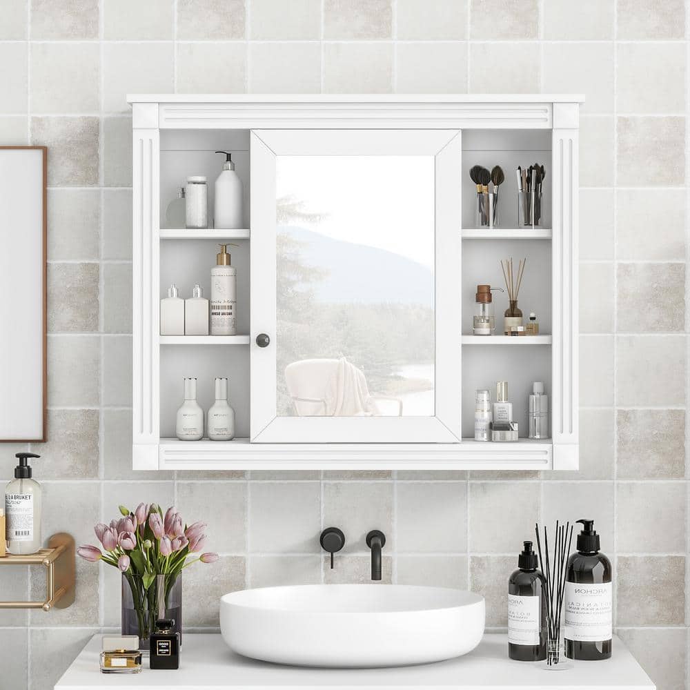 Cesicia 35 in. W x 28.7 in. H Rectangular Surface Mount White Bathroom ...