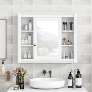 35 in. W x 28.7 in. H Rectangular Surface Mount White Bathroom Medicine Cabinet with Mirror with 6 Open Shelves
