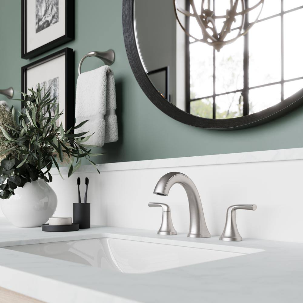 Spot Defense Brushed Nickel 8 in. Widespread Double Handle Bathroom Faucet