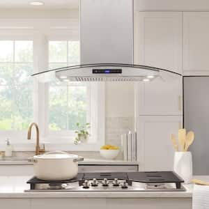 Avellino 36 in. 500CFM Convertible Glass Kitchen Island Range Hood in Stainless Steel with Filters and LED Lights