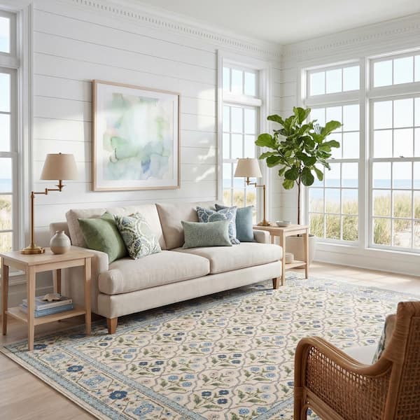 Maribel Light Blue 8 ft. x 10 ft. Floral Indoor Area Rug