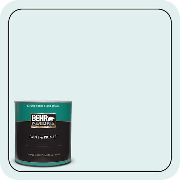 BEHR PREMIUM PLUS 1 qt. #500C-1 Himalayan Mist Semi-Gloss Enamel Exterior Paint & Primer