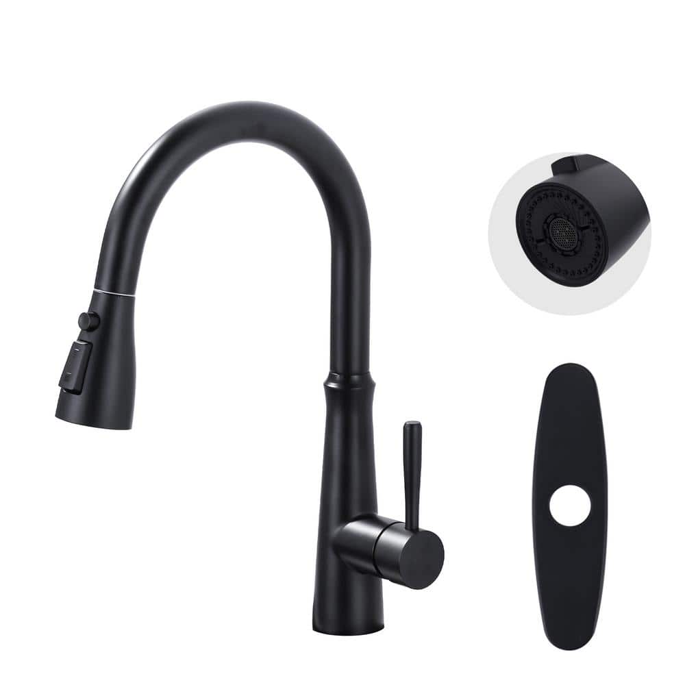 Single Handle 15.4 in. Pull Down Sprayer Kitchen Faucet with 3-Spray Modes Sprayer Fixed in Matte Black price history on PriceWatchPro