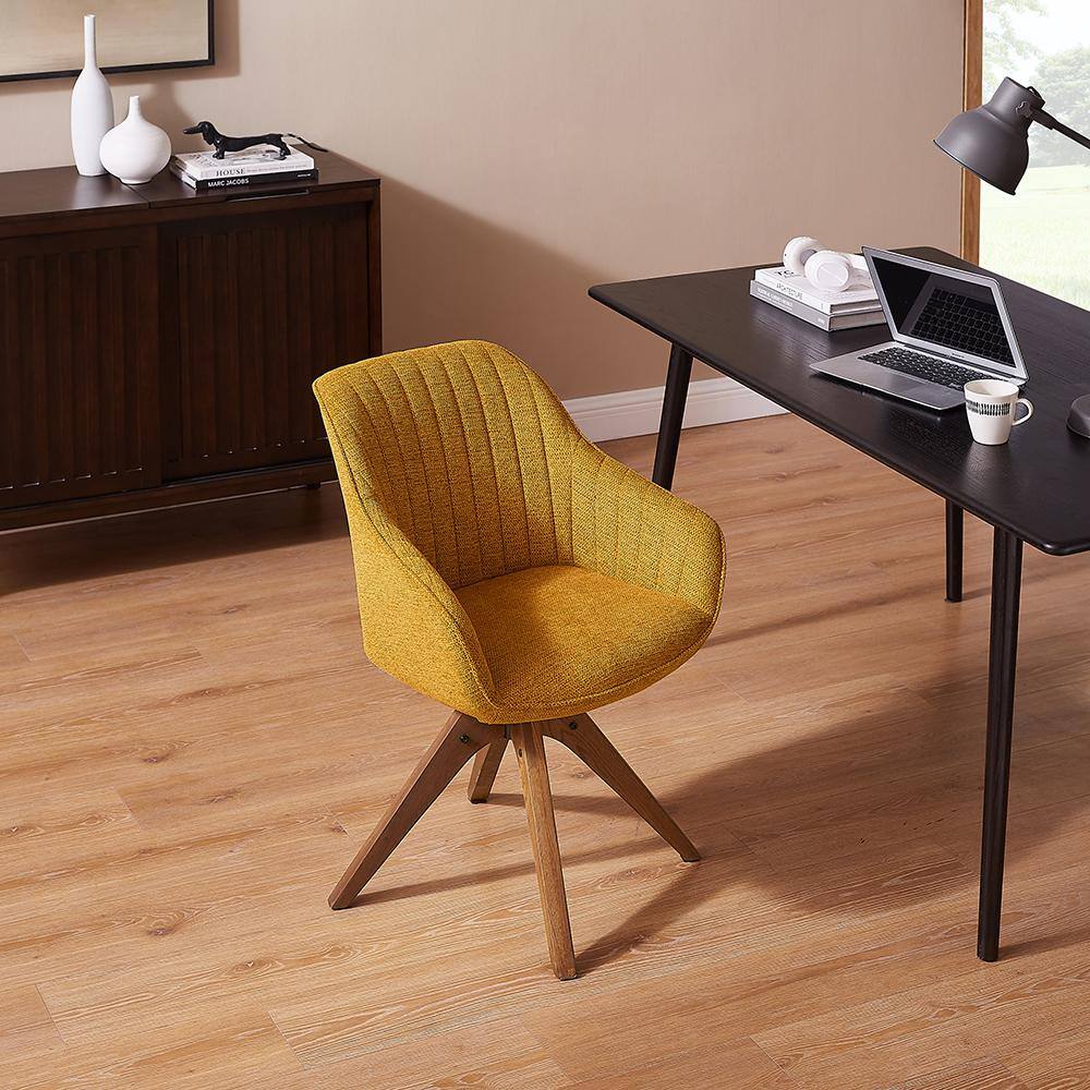 Mid-Century Modern Yellow Swivel Accent Chair with Beech Wood Legs
