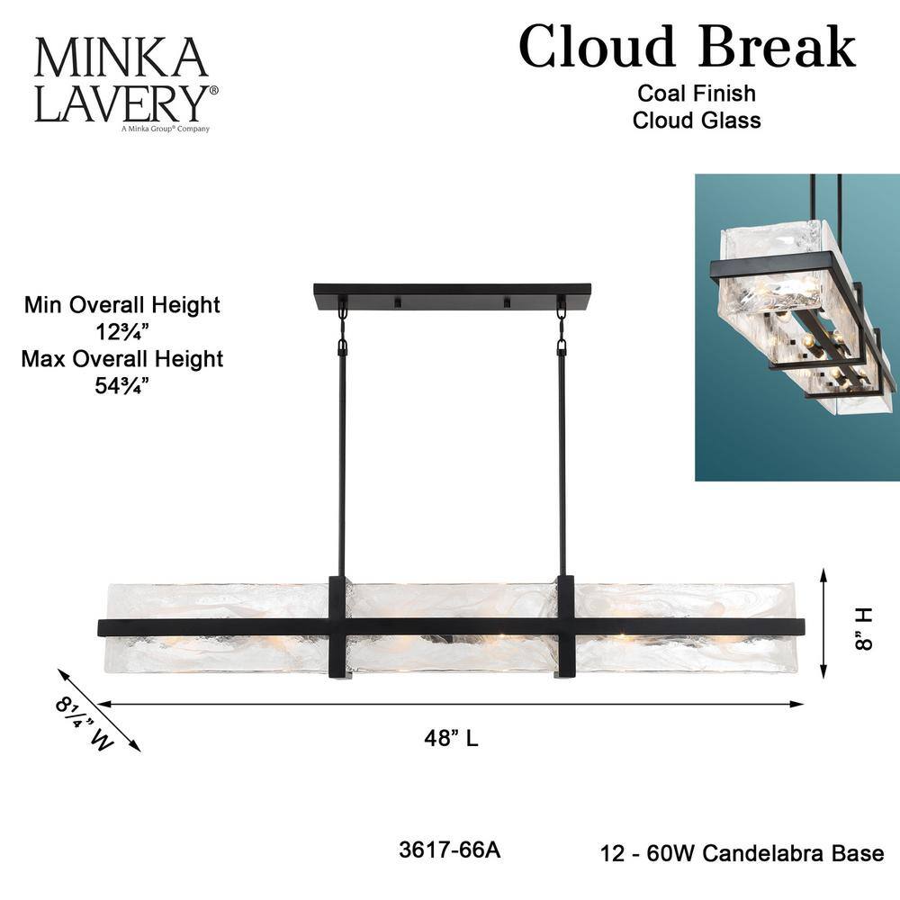 Coal and Cloud Glass 12-Light Linear Chandelier