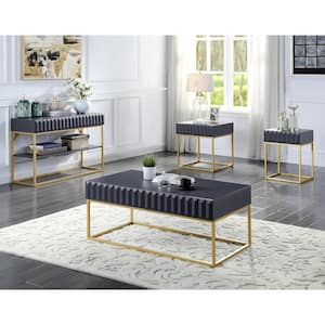 Kapulet 47.75 in. Antique Blue and Gold Rectangle Wood Top Coffee Table