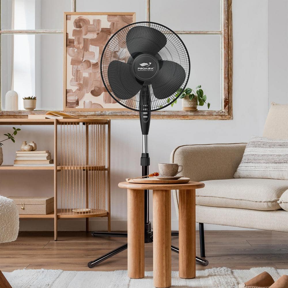 Proaira Black 16" Oscillating Pedestal Fan with Adjustable Height
