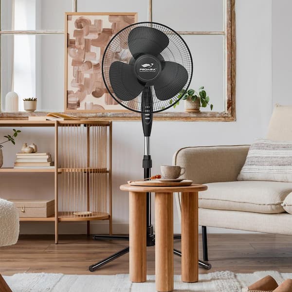 16 in. Oscillating Pedestal Fan in Black with 3 Speed Controls
