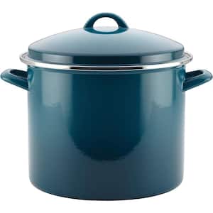 12 qt. Enamel Coated Steel Stock Pot in Marine Blue with Lid and Sturdy Loop Handles for Confident Grip