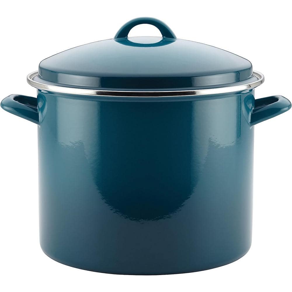 12 qt. Enamel Coated Steel Stock Pot in Marine Blue with Lid and Sturdy Loo