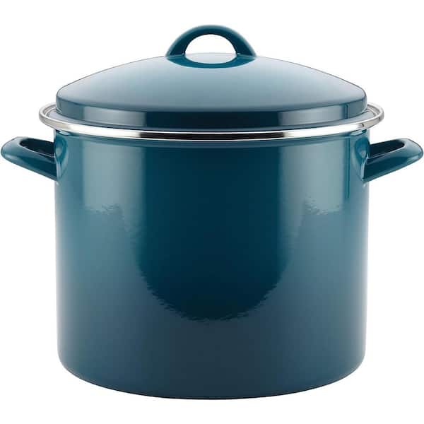 Adrinfly 12 qt. Enamel Coated Steel Stock Pot in Marine Blue with Lid and Sturdy Loop Handles for Confident Grip