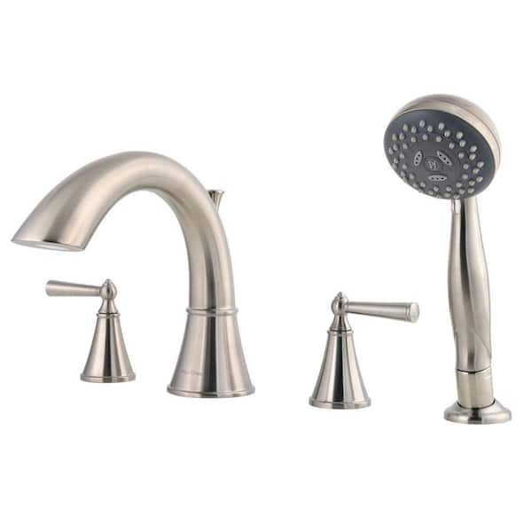 Pfister Saxton 2 Handle Deck Mount Roman Tub Faucet Trim With Handshower In Brushed Nickel Lg6 8392