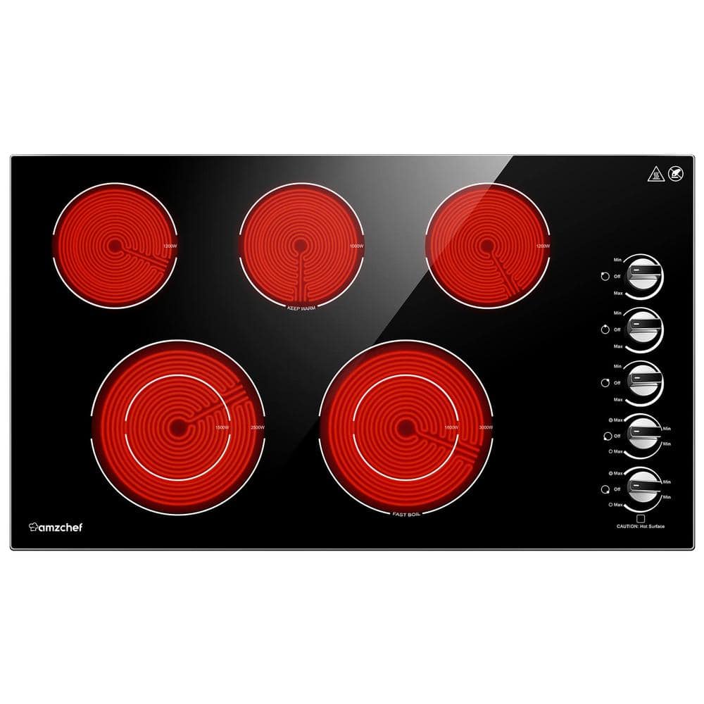 36 in. 5 Elements Built-In Electric Stove Radiant Cooktop in Black with Knob Control