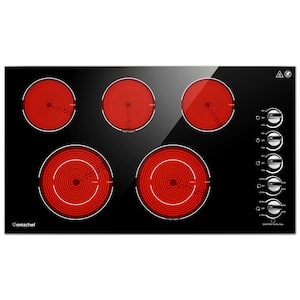 36 in. 5 Elements Built-In Electric Stove Radiant Cooktop in Black with Knob Control