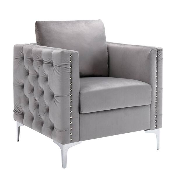 light grey velvet armchair