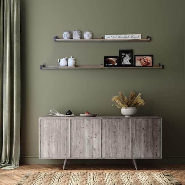 inPlace 48 in. W x 5 in. D x 3.5 in. H Real Wood Farmhouse Collection Natural Driftwood Finish Decorative Wall Shelf