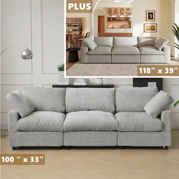 101 in. Square Arm Chenille Fabric 3-Piece Modular Free Combination Sectional Sofa in. Gray