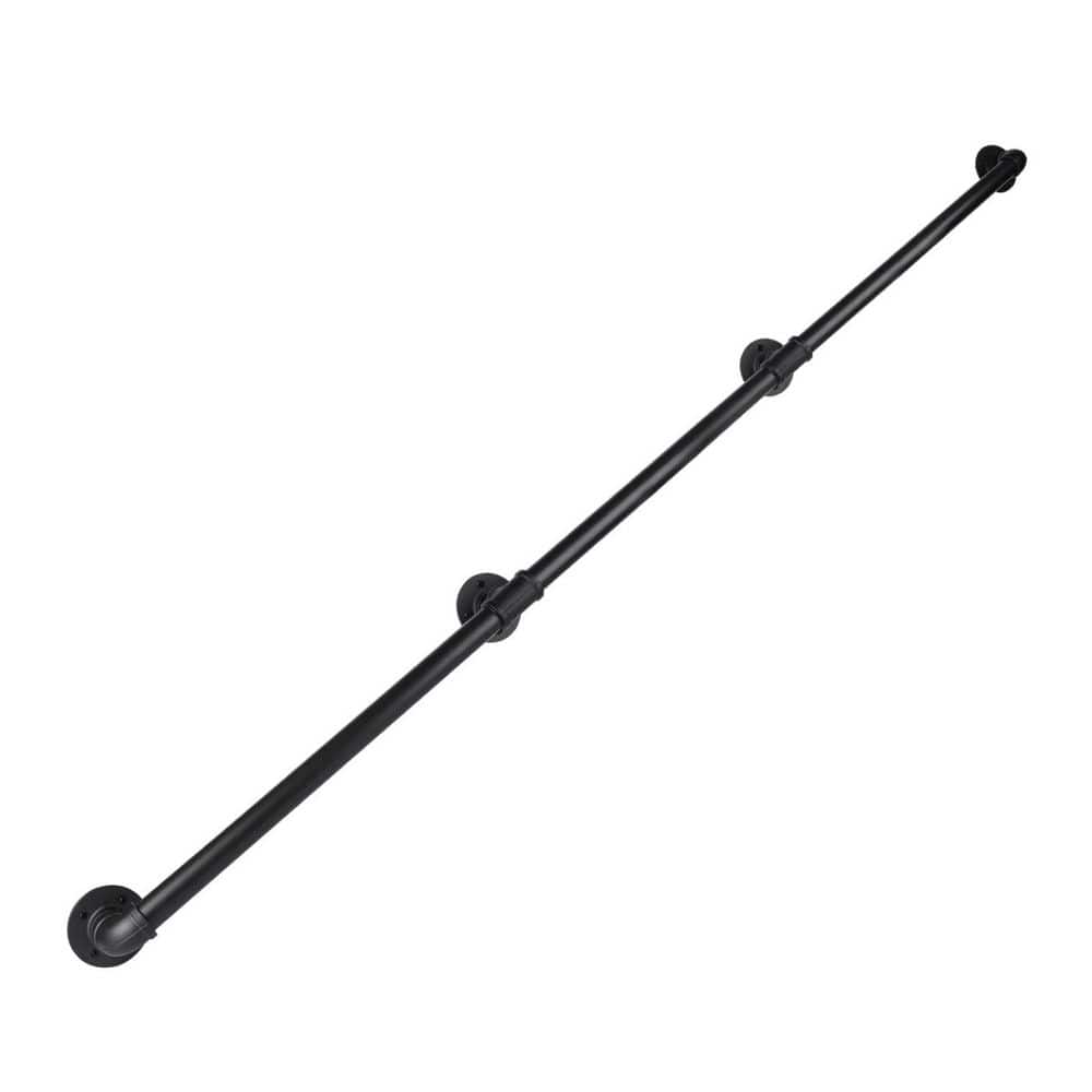 10 ft. Black Metal Pipe Stair Handrail for Indoor and Outdoor Wall Mount Su