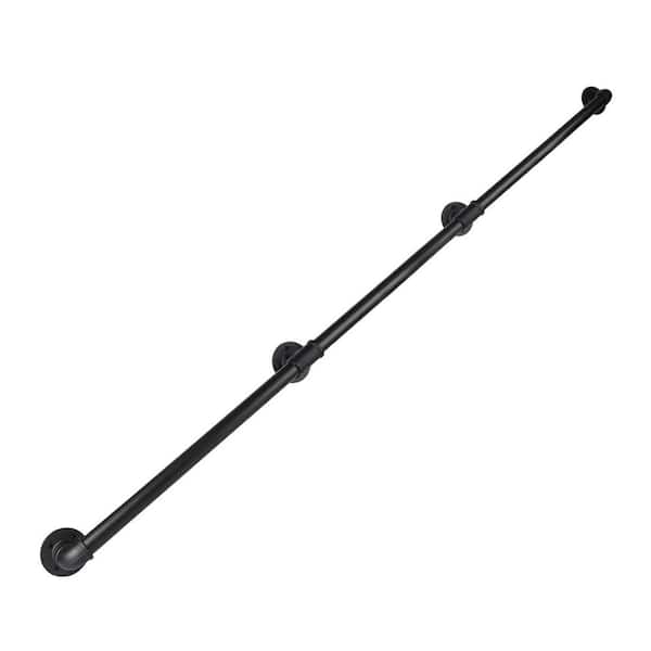 10 ft. Black Metal Pipe Stair Handrail for Indoor and Outdoor Wall Mount Support
