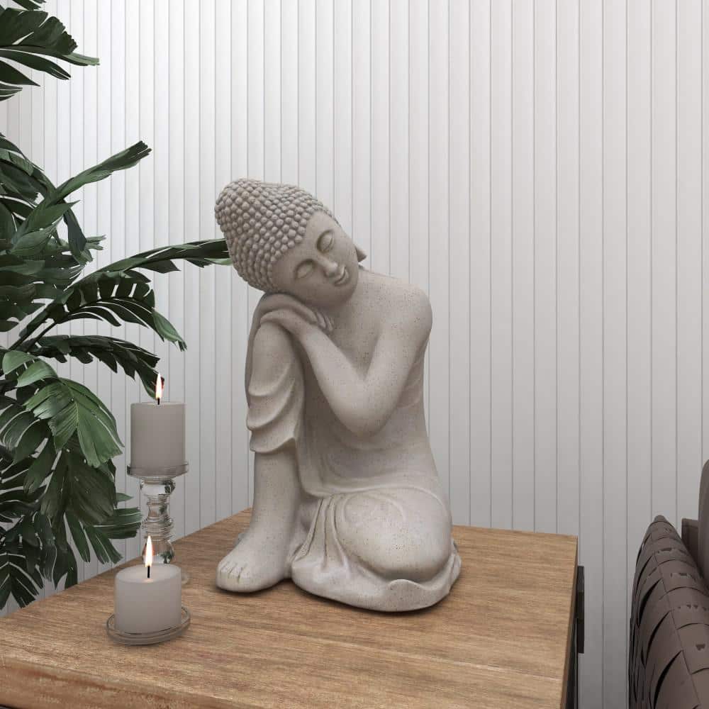 20" Gray Magnesium Oxide Meditating Buddha Garden Sculpture