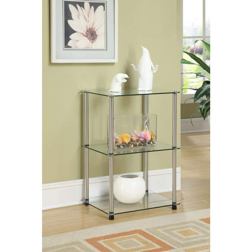 Clear Glass and Silver Metal 3-Tier End Table