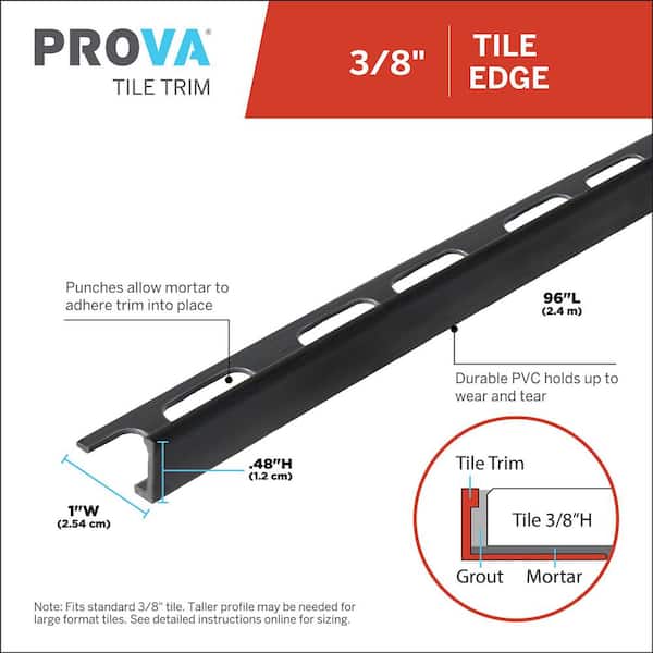 Black 1 in. W x 96 in. L PVC 3/8 in. Tile Edge Trim