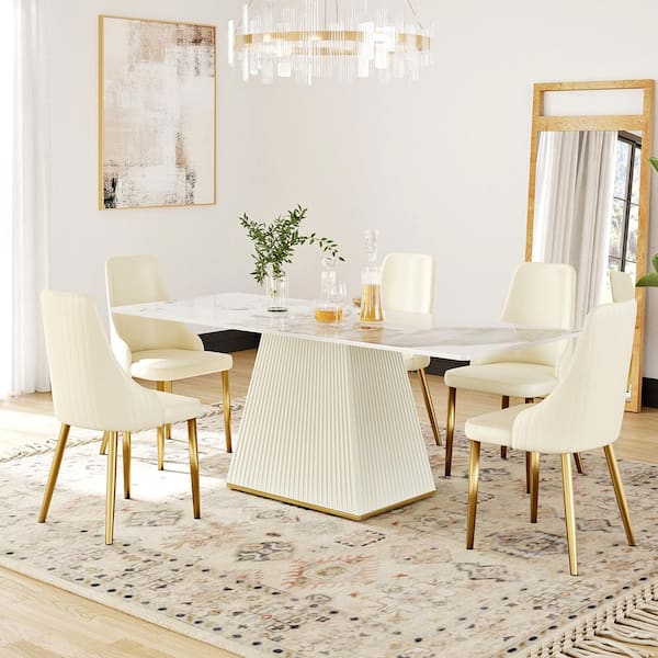 J&E Home 78.7 in. White Sintered Stone Tabletop Dining Room Table