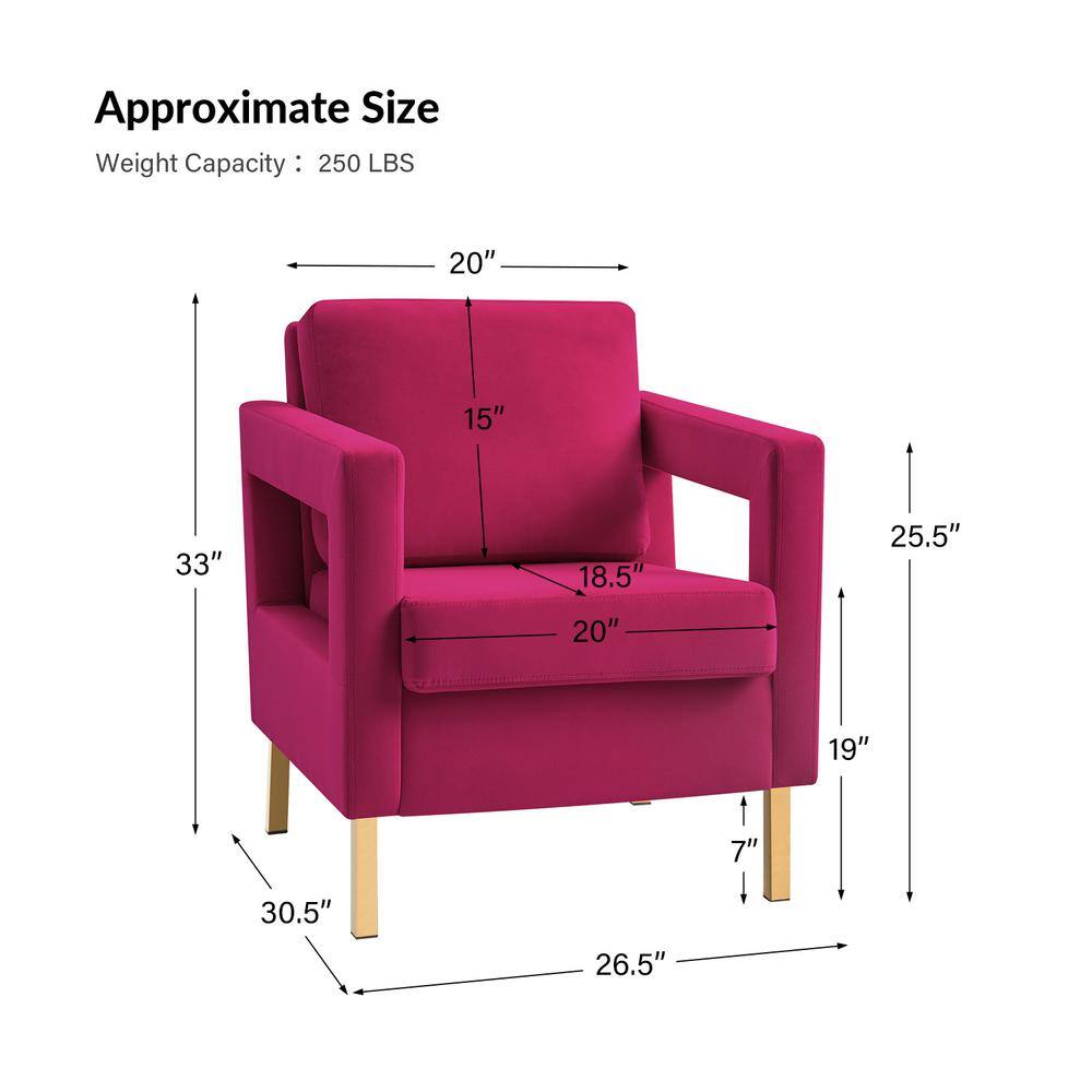 Fuchsia Velvet Accent Chair with Gold Metal Legs