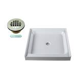 36 in. x 36 in. Single Threshold Alcove Shower Pan Base with Center Brass Drain in Satin Nickel
