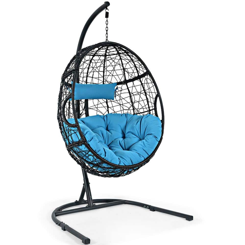 Metal Outdoor Freestanding Hammock Egg Swing Chair Bench with and Cushion a