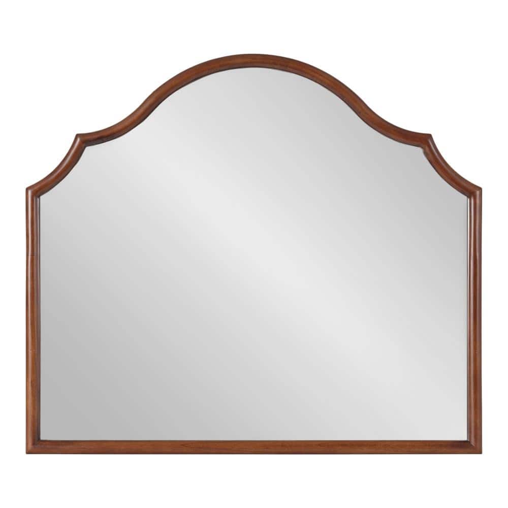 Leanna Walnut Brown Arched Wood Wall Mirror, 32" x 28"