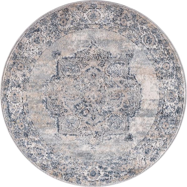 Unique Loom Portland Canby Ivory/Gray 3 ft. x 3 ft. Round Area Rug