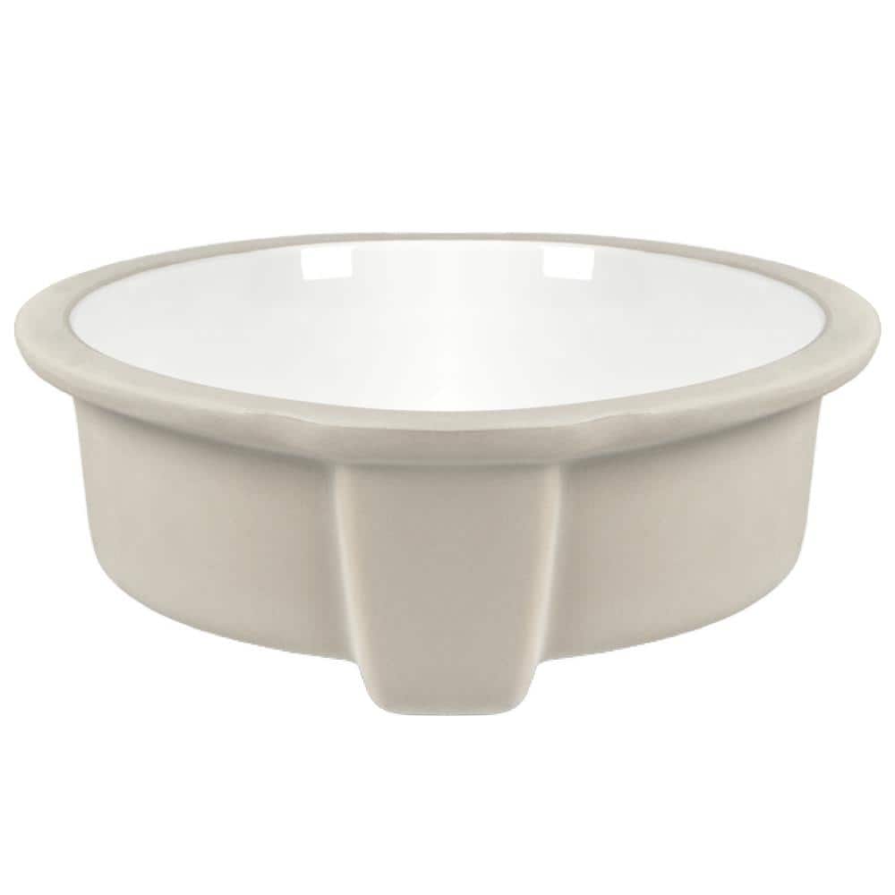 16" White Ceramic Round Undermount Bathroom Sink with Overflow