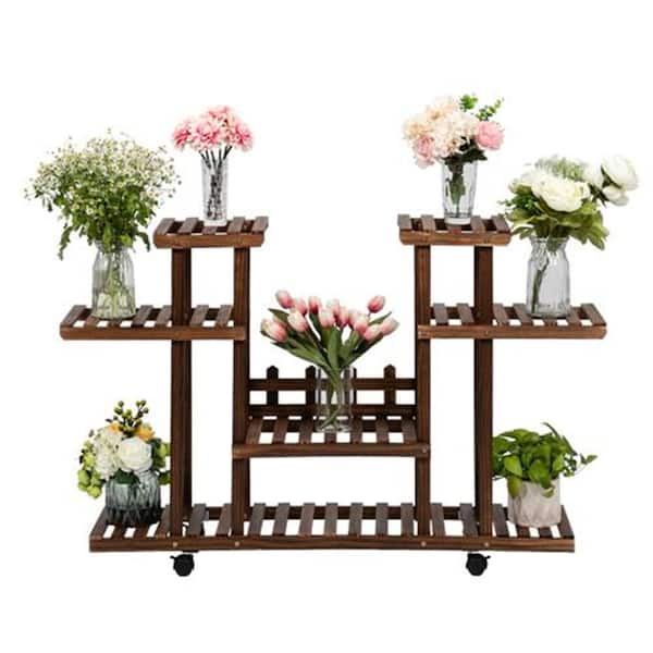 Winado 33in. Brown 33in. Rectangle Pine Wood Outdoor Plant Stand 4-Tier