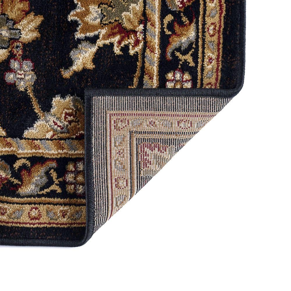 Sensation 5' x 7' Black Synthetic Easy-Care Traditional Area Rug