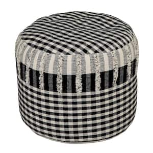 Amelia Black Cotton Round Accent Ottoman