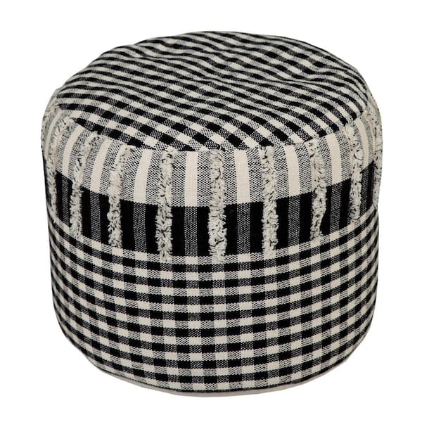 HomeRoots Amelia Black Cotton Round Accent Ottoman