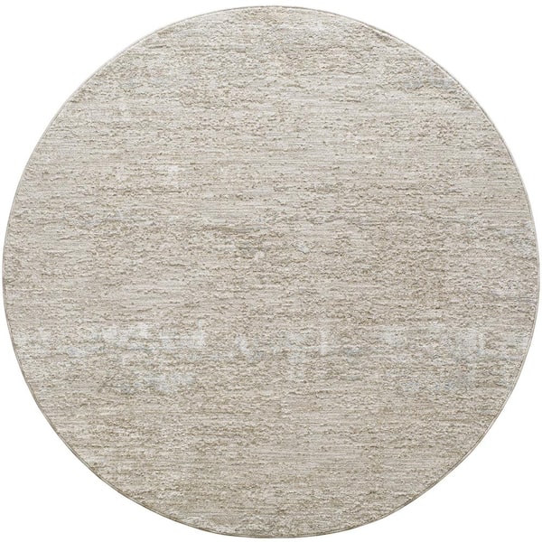 Livabliss Masterpiece 7 ft. Round Light Gray/Cream Solid Color Indoor Area Rug