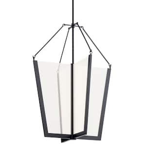 Calters 28.5 in. Integrated LED Black Contemporary Lantern Foyer Pendant Hanging Light