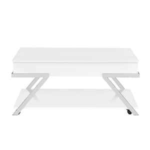 Zena 47 in. White Rectangle MDF Cocktail/Coffee Table with Lift-Top and Casters