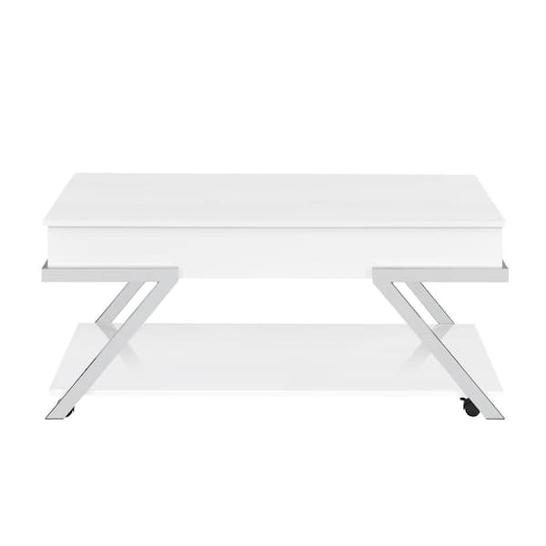 Steve Silver Zena 47 in. White Rectangle MDF Cocktail/Coffee Table with Lift-Top and Casters