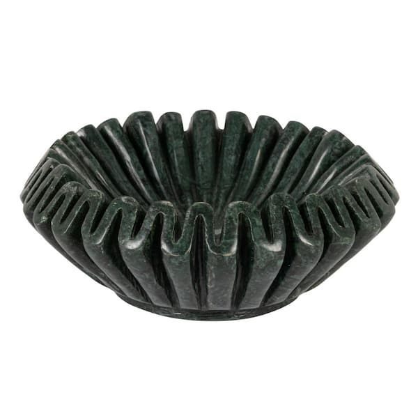 7 in. 68 fl. oz. Green Marble Round Pleated Serving Bowl