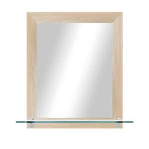 21.5 in. W x 25.5 in. H Framed Rectangle Blonde Maple Horizontal Mirror with Tempered Glass Shelf and Chrome Brackets