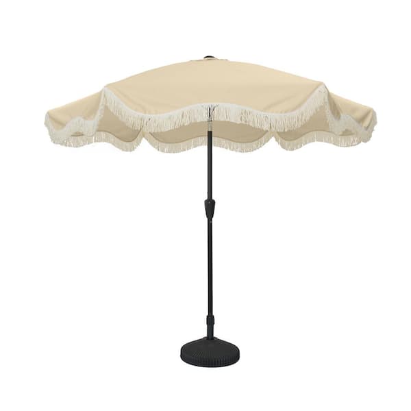 Clihome 9 ft. Unique Design Crank Design Outdoor Market Umbrella in Beige with Full Fiberglass Rib and Base