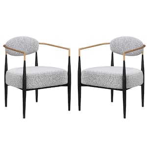 Set of 2 Modern Grey Boucle Dining Chair with Comfort Thick Seat Cushion, Metal Frame Armchair for Kitchen Bedroom