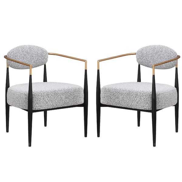 Morden Fort Set of 2 Modern Grey Boucle Dining Chair with Comfort Thick Seat Cushion, Metal Frame Armchair for Kitchen Bedroom