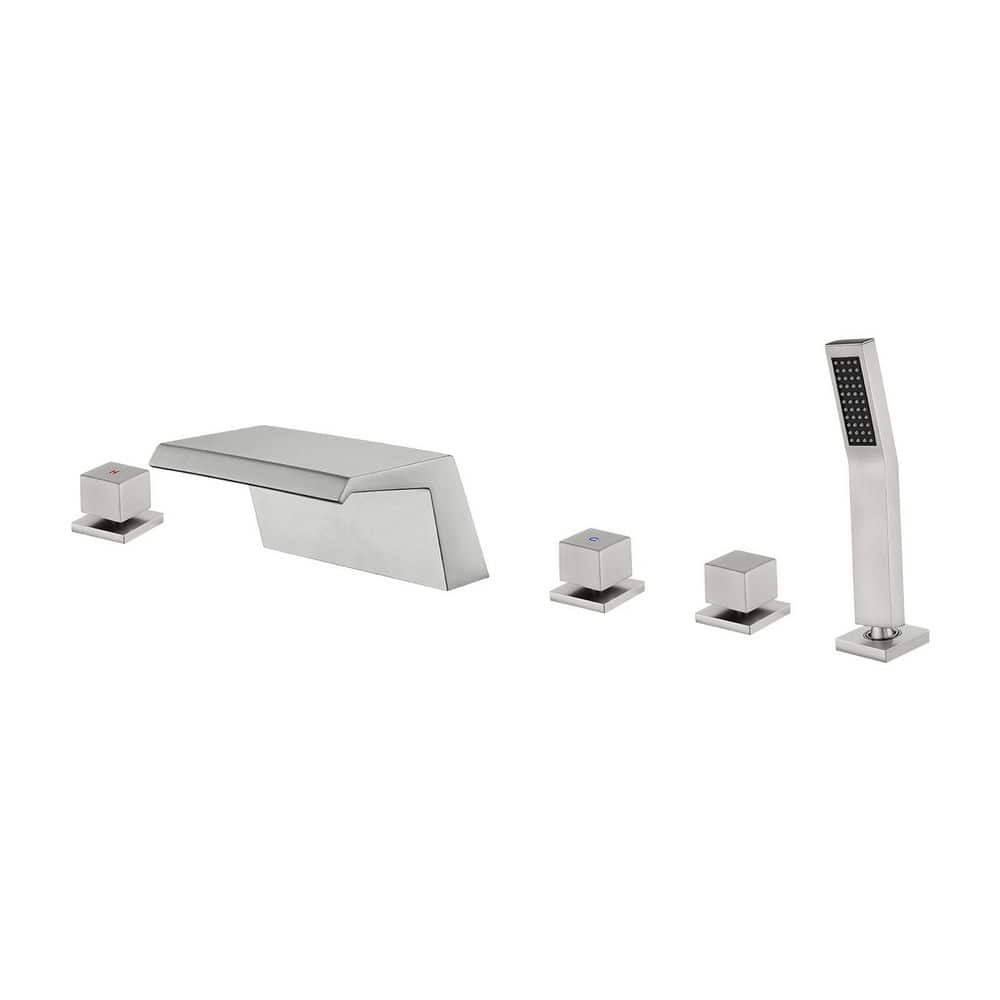 Single-Handle Tub Deck Mount Roman Tub Faucet with Hand Shower and Water Suply Hose in Brushed Nickel price history on PriceWatchPro