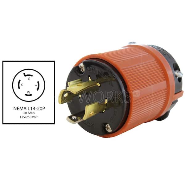 AC WORKS NEMA L14-20P 20A 125/250V 4-Prong Locking Male Plug With