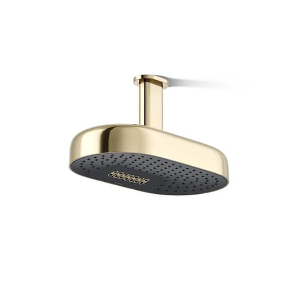 KOHLER Statement Oblong 2-Spray Patterns 1.75 GPM 14 in. Ceiling Mount Rainhead Fixed Shower Head in Vibrant French Gold
